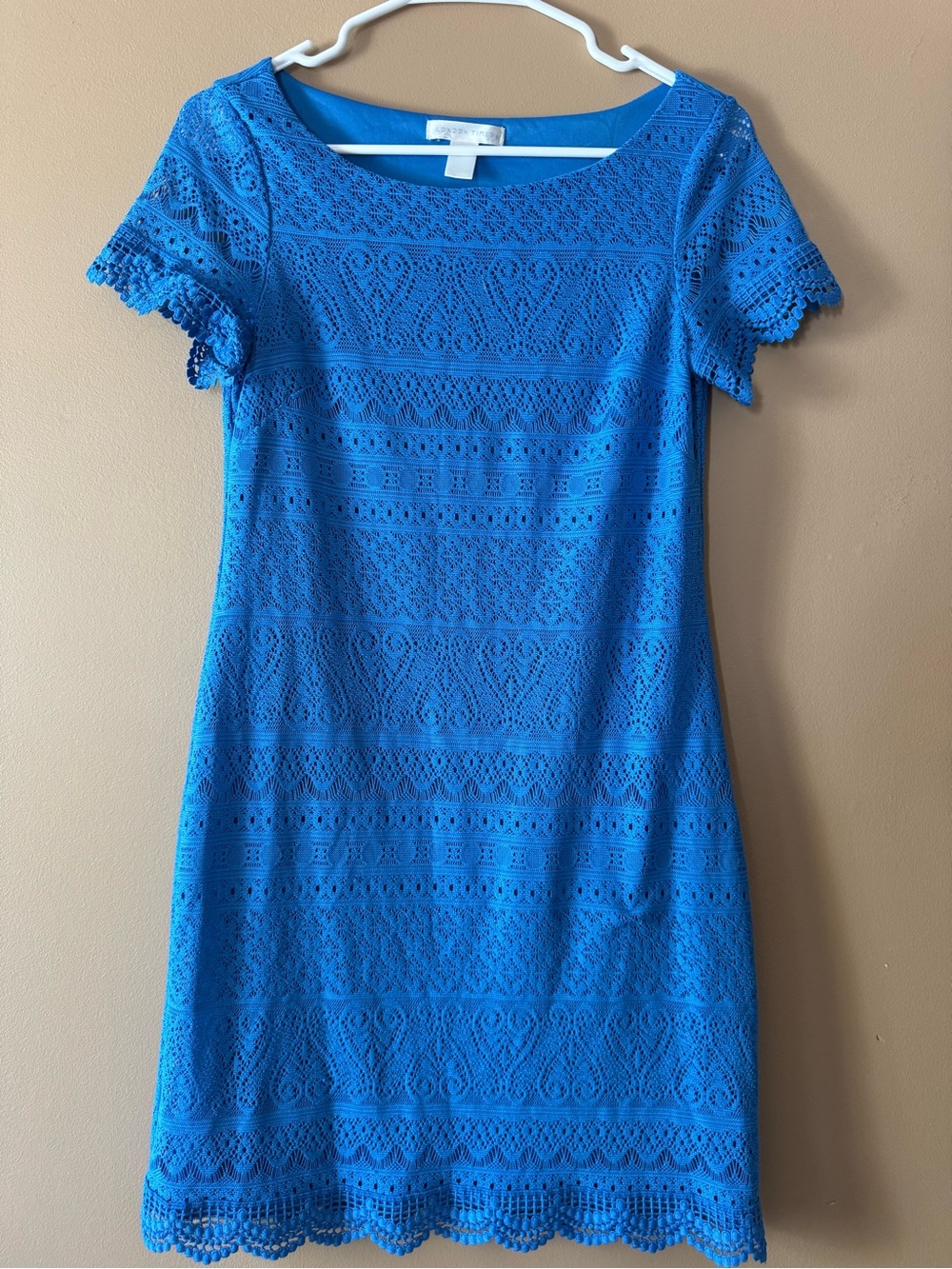 London Times Cobalt Blue Lace Short-Sleeve Shift Dress